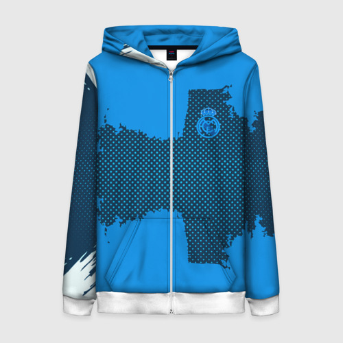 Женская толстовка 3D на молнии REAL MADRID SPORT BLUE, цвет белый