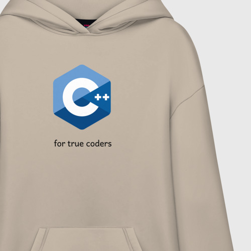 Худи SuperOversize хлопок C++ for true coders, цвет миндальный - фото 3