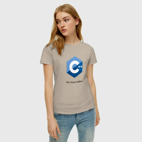 Женская футболка хлопок C++ for true coders, цвет миндальный - фото 3