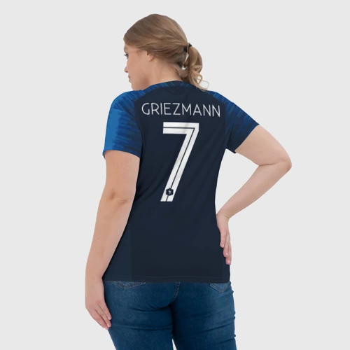 Женская футболка 3D с принтом Griezmann home 18-19 WC, вид сзади #2