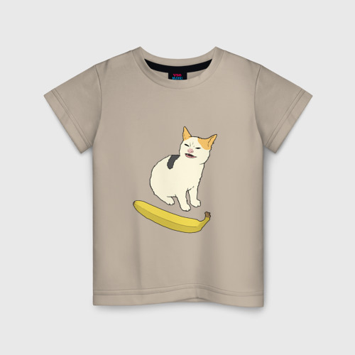 Детская футболка хлопок Cat no banana meme, цвет миндальный