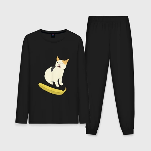 Мужская пижама с лонгсливом хлопок Cat no banana meme