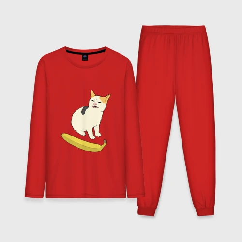 Мужская пижама с лонгсливом хлопок Cat no banana meme