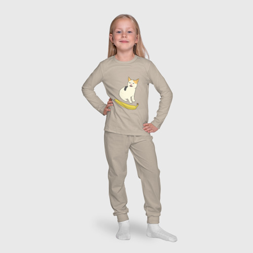 Детская пижама с лонгсливом хлопок Cat no banana meme, цвет миндальный - фото 7