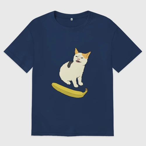 Женская футболка хлопок Oversize с принтом Cat no banana meme, вид спереди #2