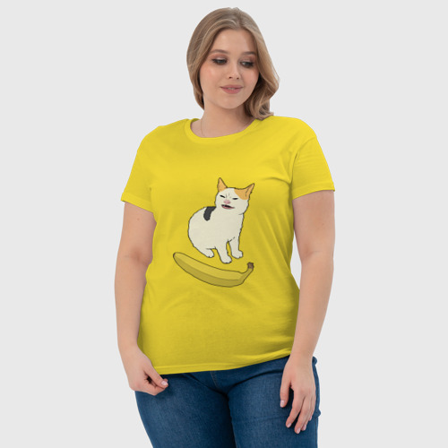 Женская футболка хлопок Cat no banana meme, цвет желтый - фото 6