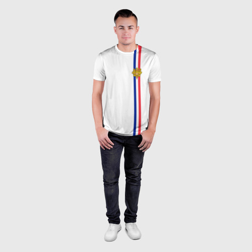 Мужская футболка 3D Slim Франция, лента с гербом, цвет 3D печать - фото 4