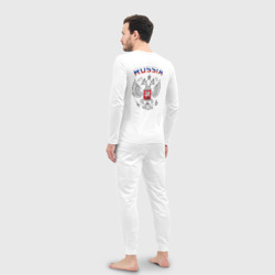 Пижама с принтом Russia герб двусторонняя для мужчины, вид на модели сзади №2. Цвет основы: белый