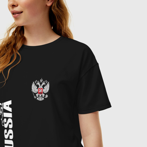 Женская футболка хлопок Oversize Russia герб двусторонняя, цвет черный - фото 3