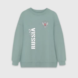 Женский свитшот oversize без начеса хлопок Russia герб двусторонняя