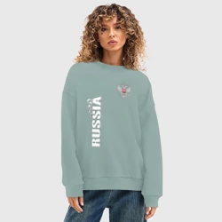 Женский свитшот oversize без начеса хлопок Russia герб двусторонняя - фото 2