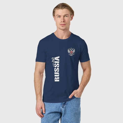 Мужская футболка хлопок с принтом Russia герб двусторонняя, фото на моделе #1