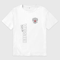 Женская футболка хлопок Oversize Russia герб двусторонняя