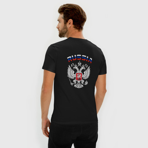 Мужская футболка хлопок Slim Russia герб двусторонняя, цвет черный - фото 4