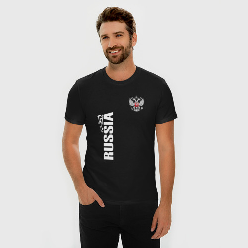 Мужская футболка хлопок Slim Russia герб двусторонняя, цвет черный - фото 3