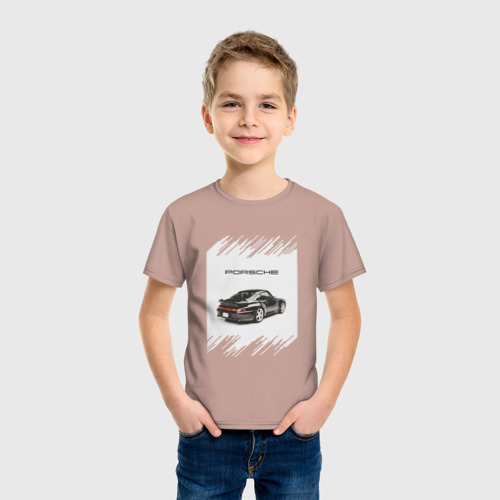Детская футболка хлопок с принтом Porsche retro, фото на моделе #1