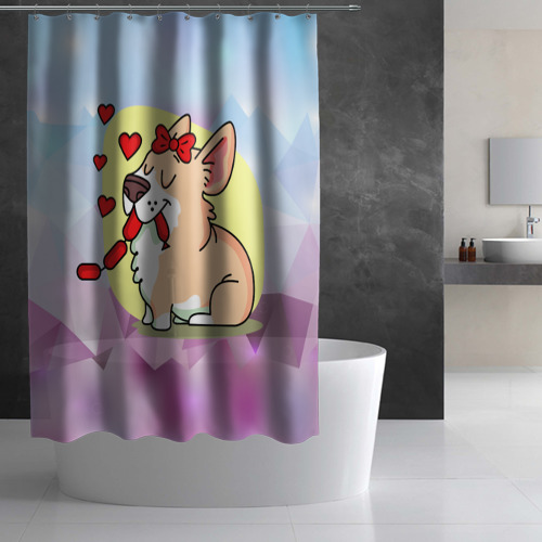 Штора 3D для ванной Корги девочка - фото 2