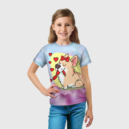 Детская футболка 3D с принтом Корги девочка, вид сбоку #3
