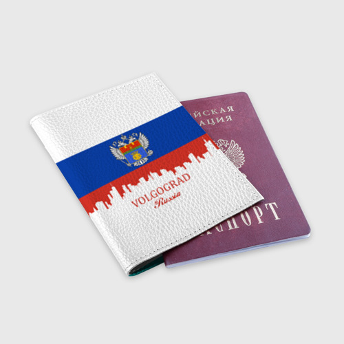 Обложка для паспорта матовая кожа VOLGOGRAD (Волгоград), цвет бирюзовый - фото 3