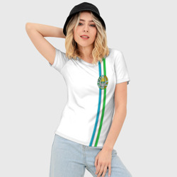 Женская футболка 3D Slim Узбекистан, лента с гербом - фото 2