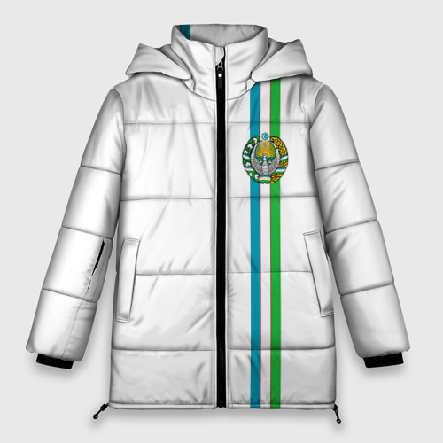 Женская зимняя куртка Oversize Узбекистан, лента с гербом, цвет черный