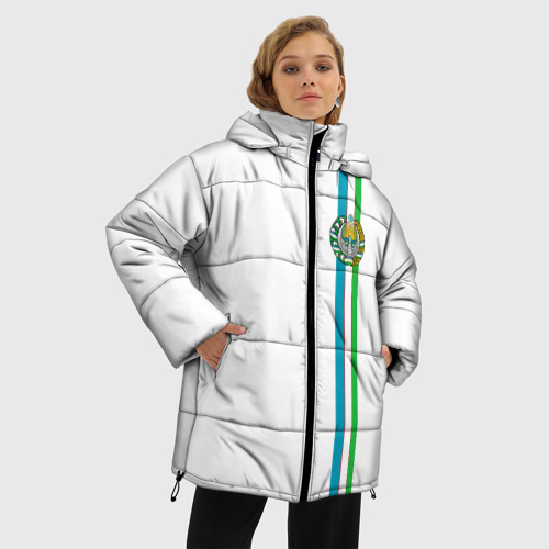 Женская зимняя куртка Oversize Узбекистан, лента с гербом, цвет черный - фото 3