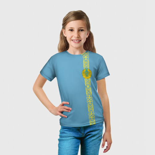 Детская футболка 3D Казахстан, лента с гербом, цвет 3D печать - фото 5