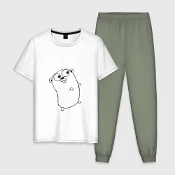 Мужская пижама с белой футболкой хлопок Golang