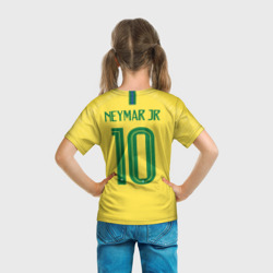 Футболка с принтом Неймар 2018 ЧМ домашняя для ребенка, вид на модели сзади №3. Цвет основы: белый