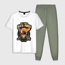 Мужская пижама с белой футболкой хлопок Five Finger Death Punch