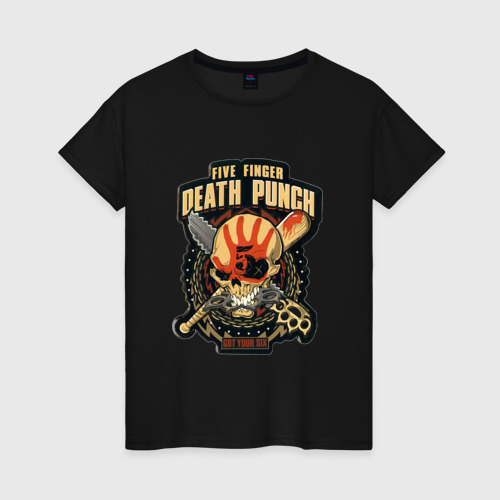 Женская футболка хлопок с принтом Five Finger Death Punch, вид спереди #2