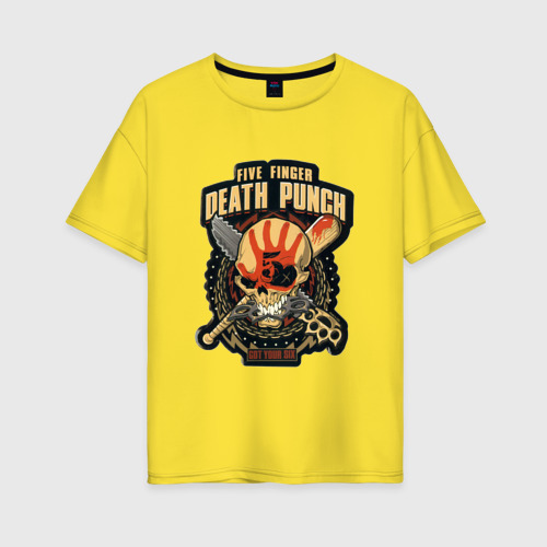 Женская футболка хлопок Oversize Five Finger Death Punch, цвет желтый