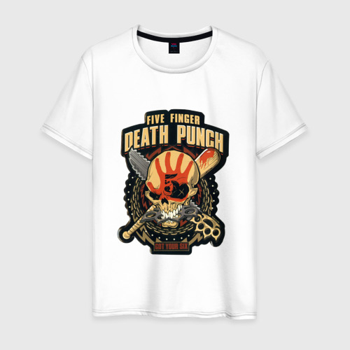 Футболка с принтом Five Finger Death Punch для женщины, вид спереди №1. Цвет основы: белый
