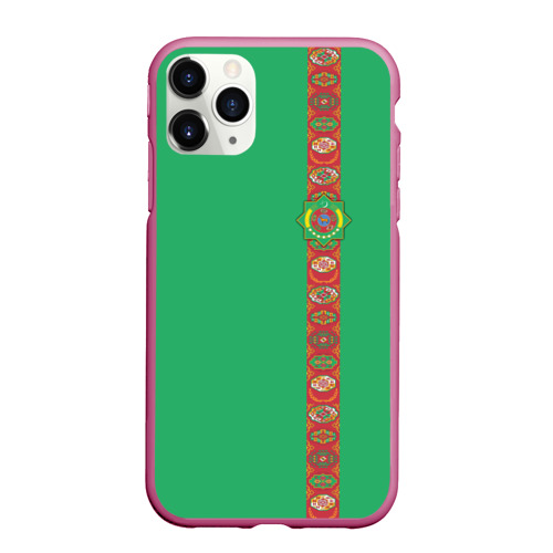Чехол для iPhone 11 Pro Max матовый Туркменистан, лента с гербом, цвет малиновый