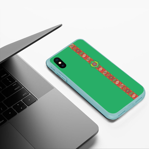 Чехол для iPhone XS Max матовый Туркменистан, лента с гербом, цвет мятный - фото 5