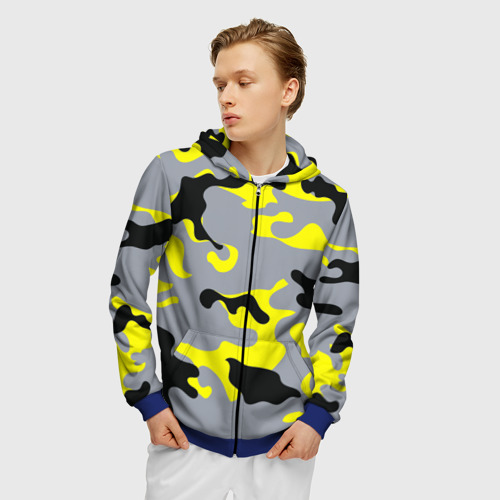 Мужская толстовка 3D на молнии Yellow camouflage, цвет синий - фото 3