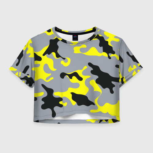 Женская футболка Crop-top 3D Yellow camouflage, цвет 3D печать