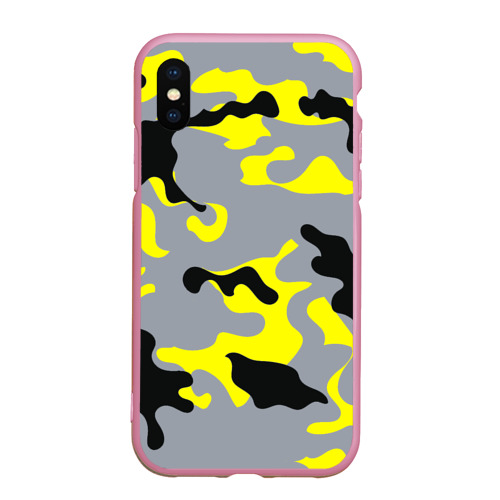 Чехол для iPhone XS Max матовый Yellow camouflage, цвет розовый