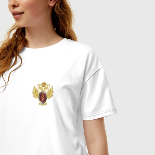 Женская футболка хлопок Oversize ФСКН с гербом, цвет белый - фото 3