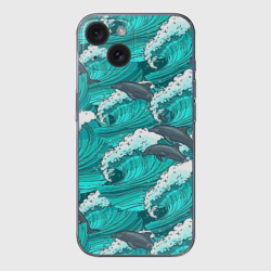Чехол для iPhone 15 силиконовый с защитой камеры Дельфины