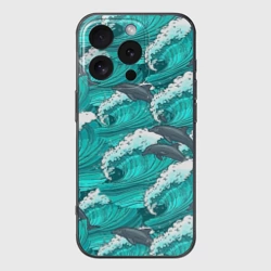 Чехол для iPhone 16 Pro силиконовый с защитой камеры Дельфины