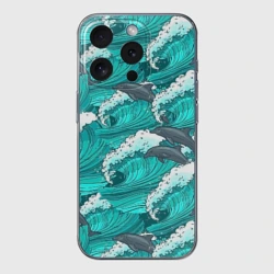 Чехол для iPhone 15 Pro силиконовый с защитой камеры Дельфины