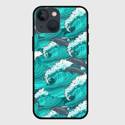 Чехол для iPhone 13 mini Дельфины