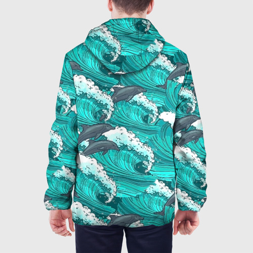 Мужская куртка 3D с принтом Дельфины, вид сзади #2