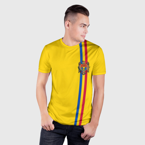 Мужская футболка 3D Slim Молдавия, лента с гербом, цвет 3D печать - фото 3