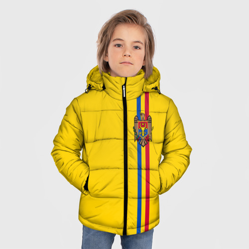 Зимняя куртка для мальчиков 3D Молдавия, лента с гербом, цвет черный - фото 3