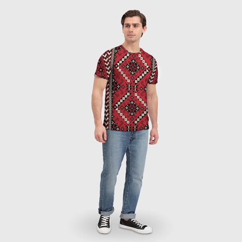 Мужская футболка 3D Славянский орнамент красный, цвет 3D печать - фото 5