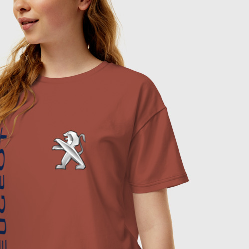 Женская футболка хлопок Oversize Peugeot, цвет кирпичный - фото 3
