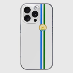 Чехол для iPhone 16 Pro Max силиконовый с защитой камеры Башкортостан герб на груди слева