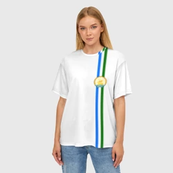 Женская футболка oversize 3D Башкортостан герб на груди слева - фото 2